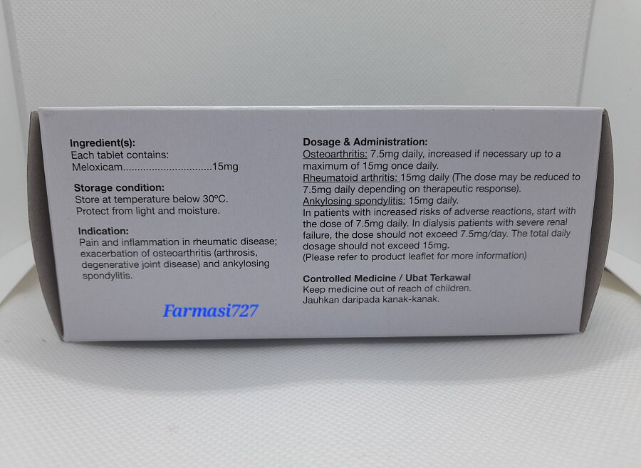 Melocam Meloxicam Tablet 15mg Y.S.P. avai;able in Farmasi 727 Kepong Kuala Lumpur