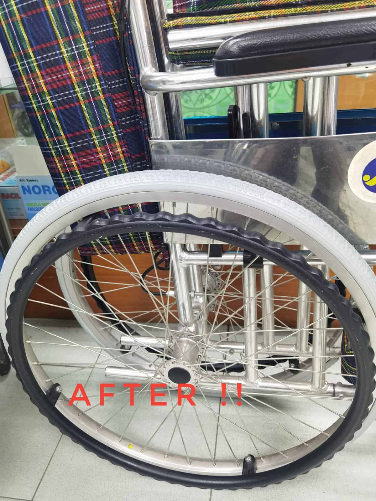 Selepas wheelchair tyre changing ( tukar tayar ) Kepong Kuala Lumpur