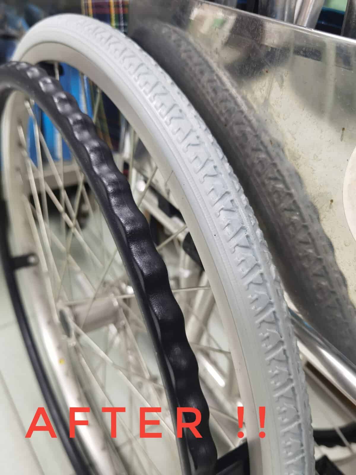 AFTER wheelchair tyre changing ( tukar tayar ) Kepong Kuala Lumpur