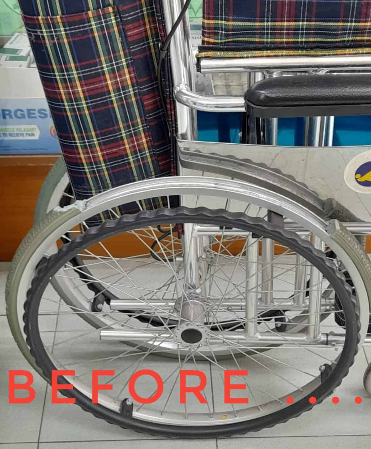 sebelum tukar tyre kerusi roda