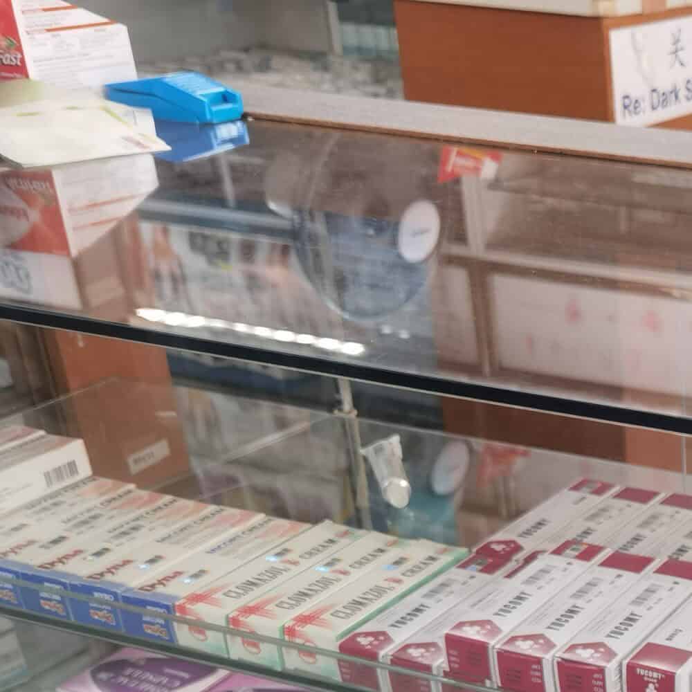 Pharmacy counter at Farmasi 727 community pharmacy in Kepong Kuala Lumpur